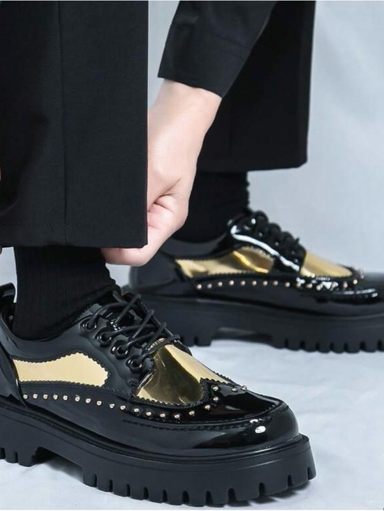 nice & me Other - Black Patent Wingtip Oxfords with Metallic Gold Panels